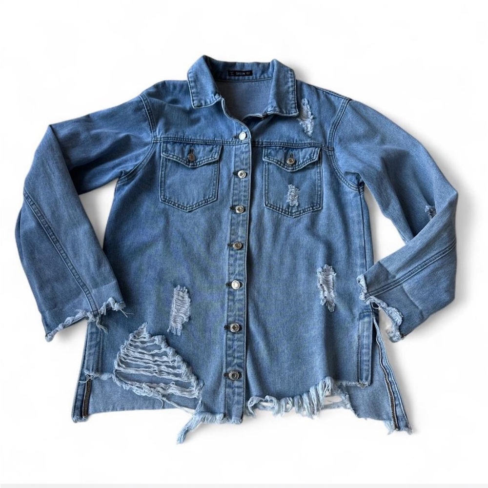 SHEIN distressed denim jacket
